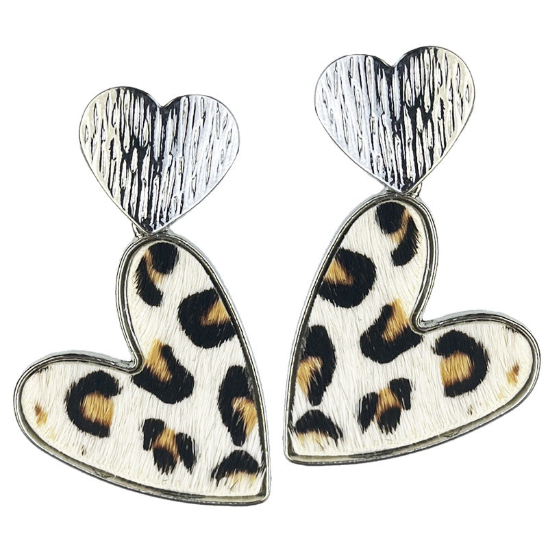 Wholesale 2Pairs/pack Double Love Fashion Western Cow Leopard Leather Earrings