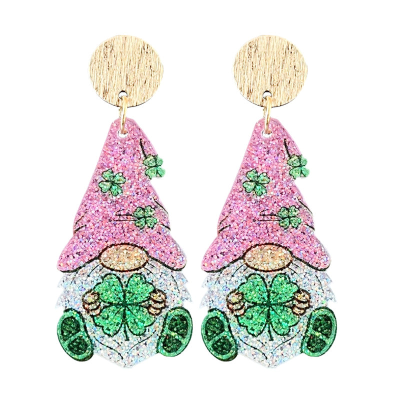 Wholesale  2pairs/pack  St.  Patrick' s Day Acrylic Sparkling Boots Bow Element Earrings