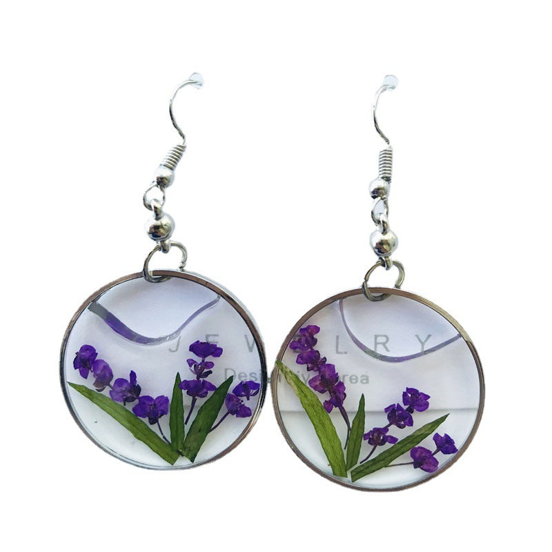 Wholesale 6pcs Small Fresh Floral Specimen Dried Flower Earrings