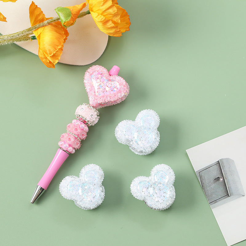 Wholesale 5pcs Heavy Industry Beads DIY Full Diamond Heart Love Beaded Pen Material Accessories Mickey Head Beaded Mobile Phone Chain Decoration