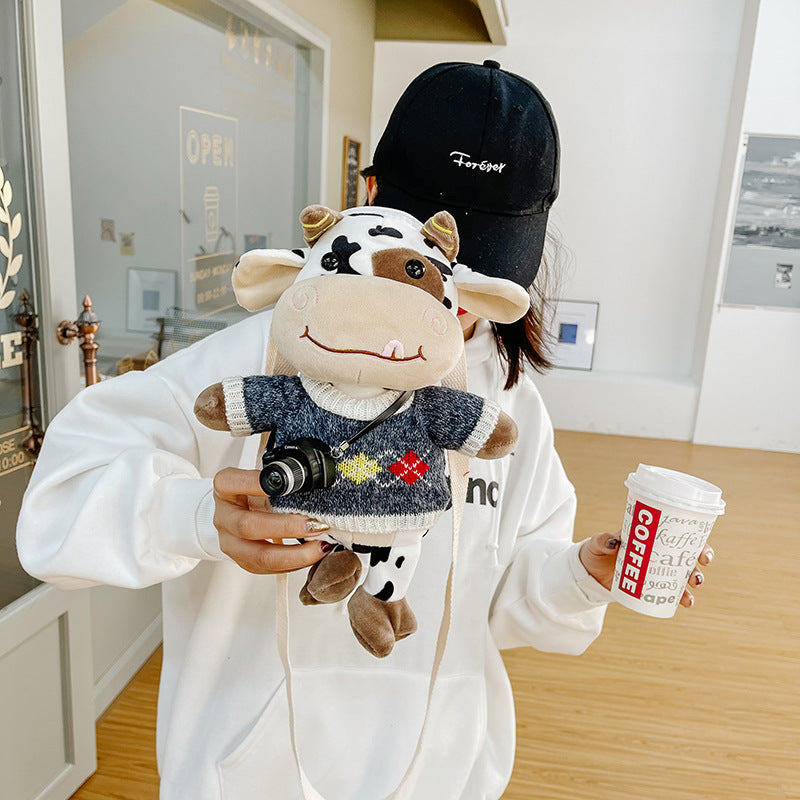 Wholesale Christmas Sweater Plush Cow Doll Crossbody Bag