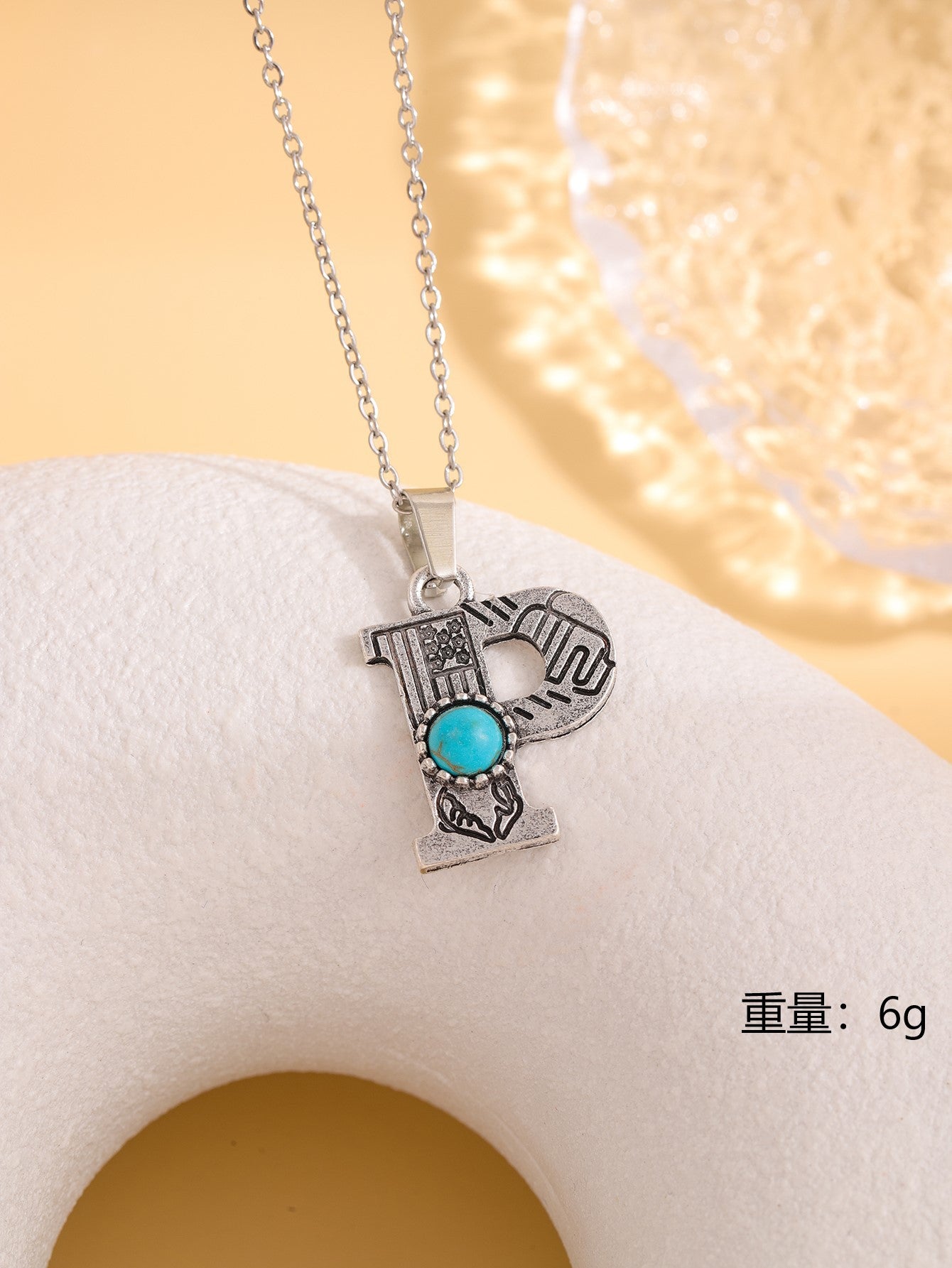 Wholesale Western stainless steel chain cactus turquoise letter necklace