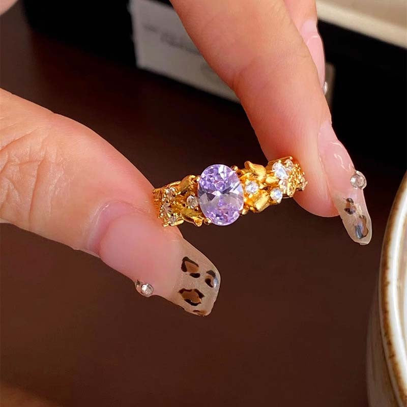 Wholesale  Bauhinia Flower Ring Zircon Adjustable Open Copper Adjustable rings