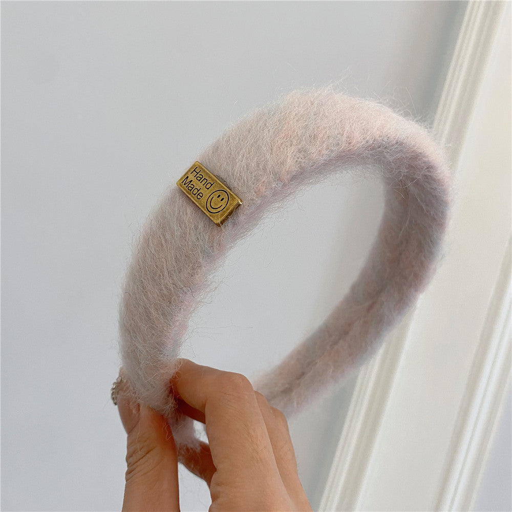 Wholesale Autumn and Winter Letter Sticker Mink Hair Sponge Headband