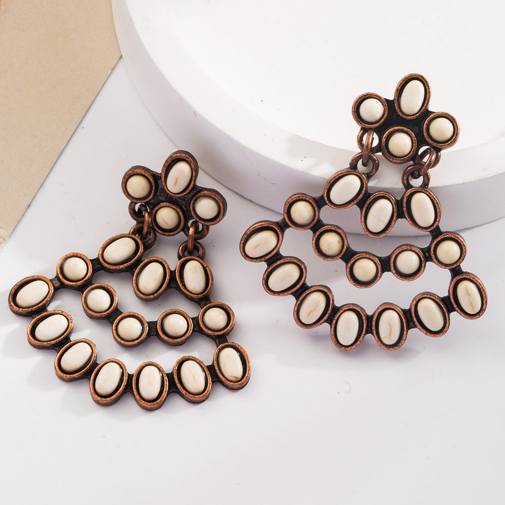 Wholesale Exaggerated turquoise retro layered long earrings