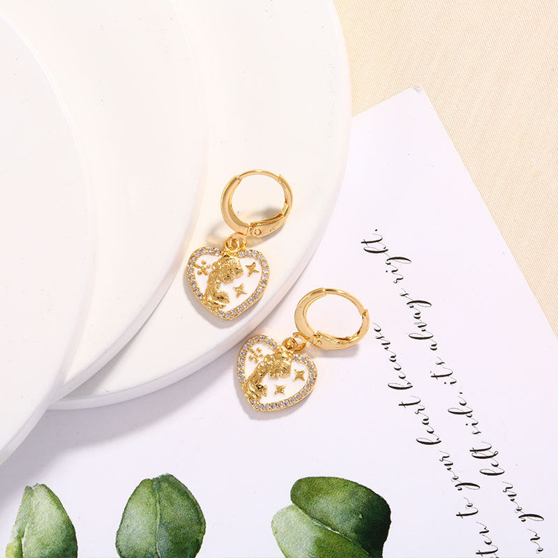 Wholesale Oil Drops Love Heart Our Lady Copper Earrings