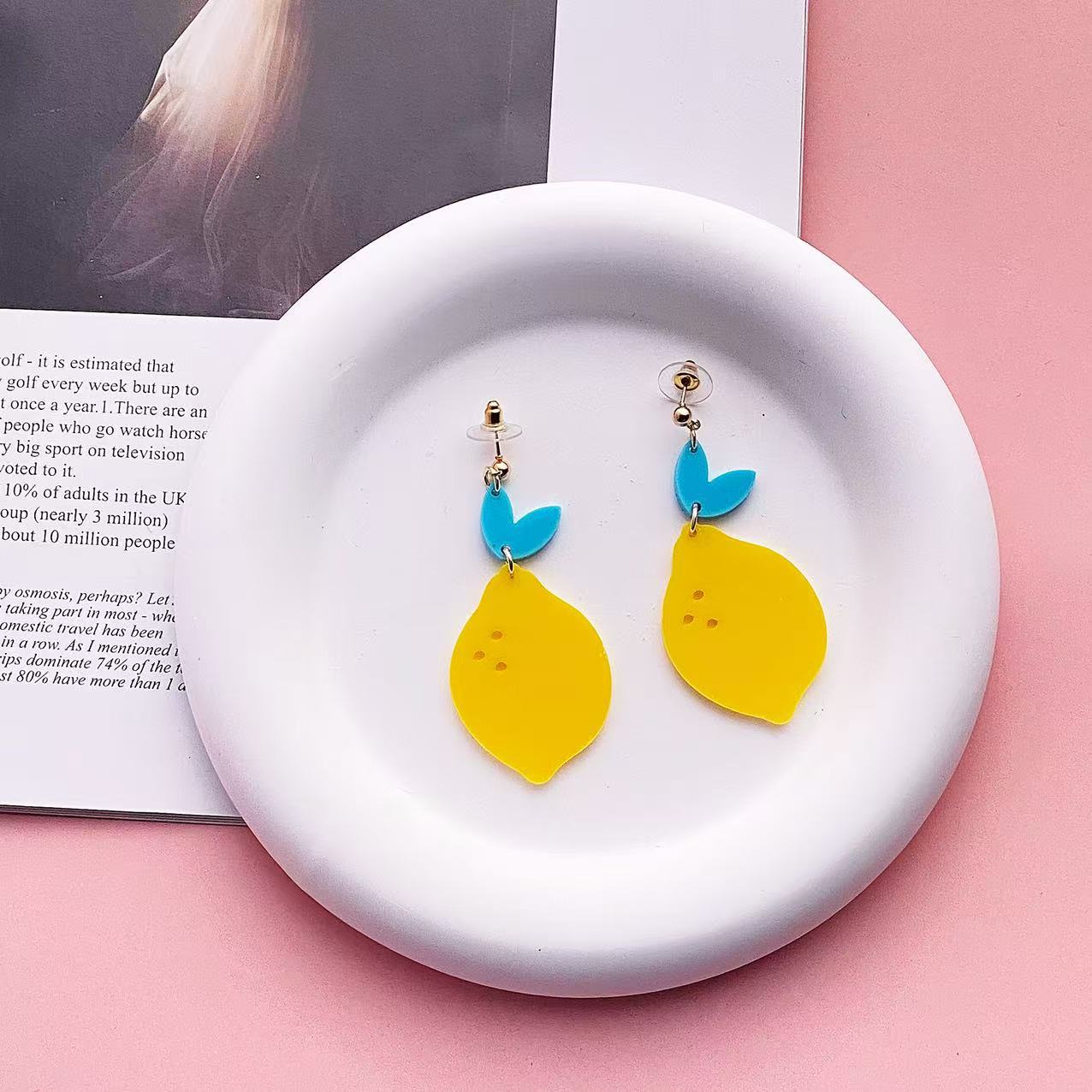 Wholesale Yellow Lemon Summer Vacation Acrylic Earrings