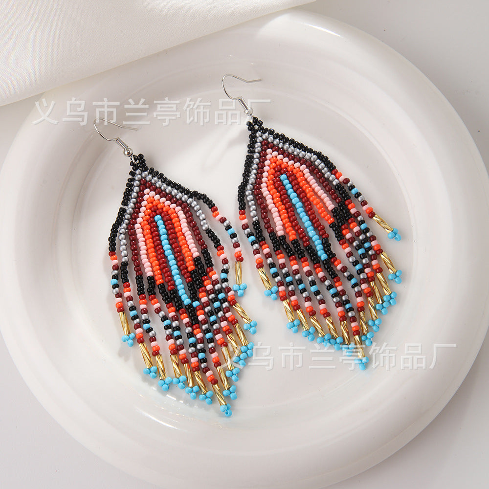 Wholesale Bohemian Retro Gradient Color Tassel Earrings