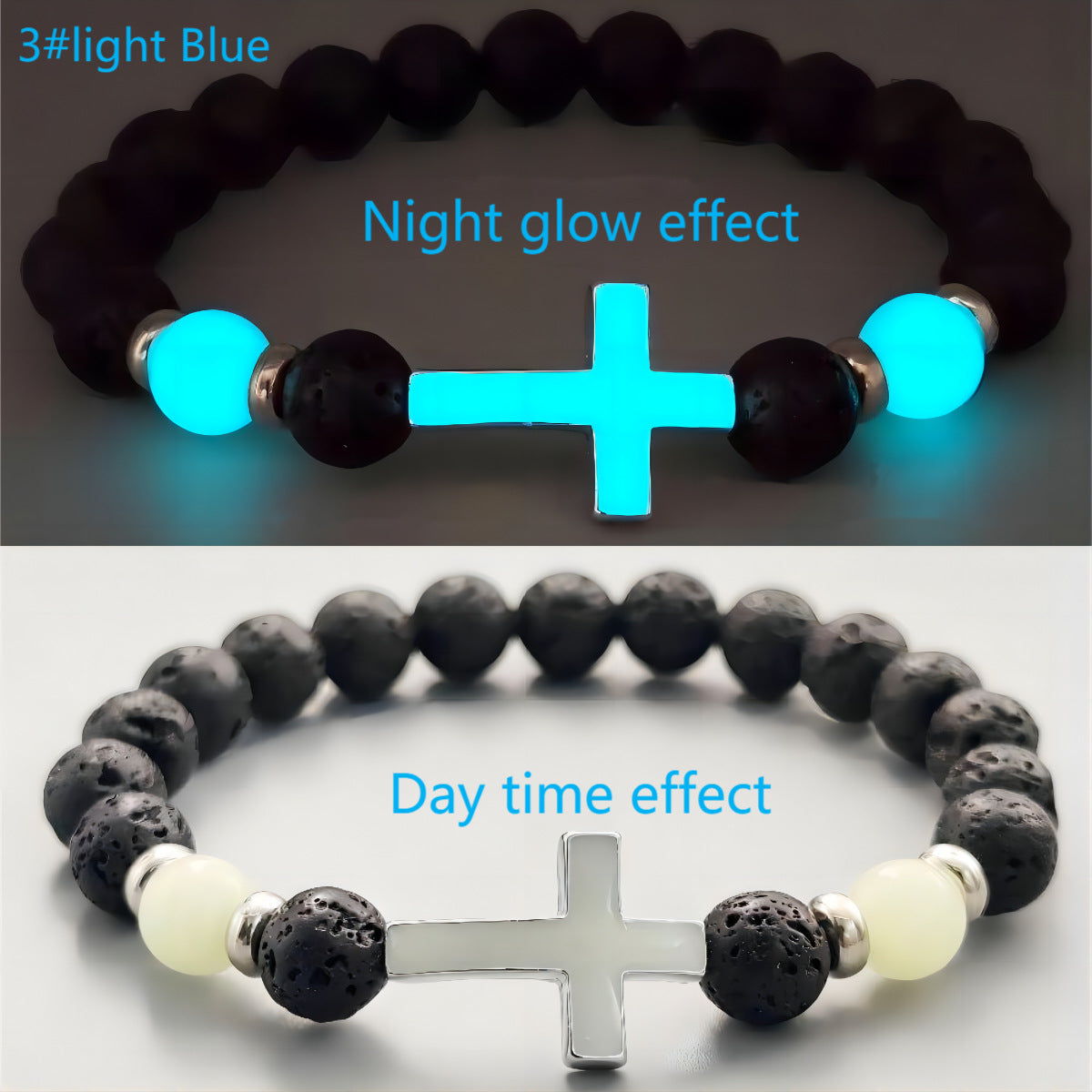 Wholesale Volcanic stone luminous multi-color cross bracelet