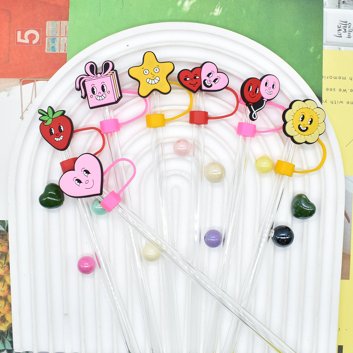 Wholesale Random 100pcs Valentine' s Day 10mm Universal Soft Rubber Decorative  Straw Tube Cap