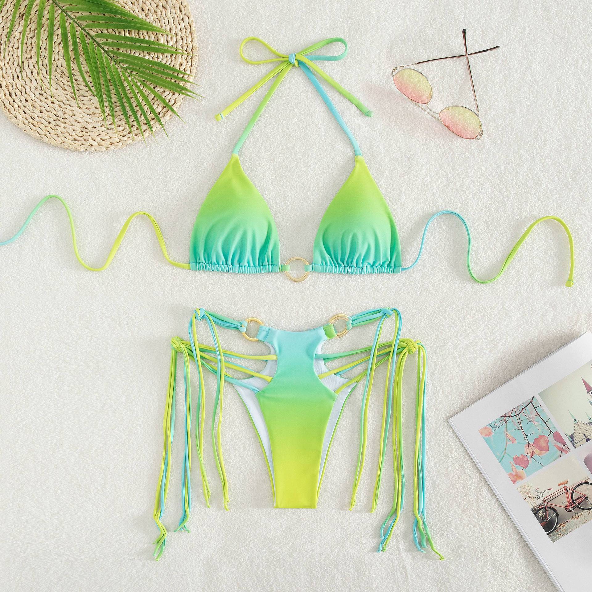 Wholesale Gradient Tassel Two-Piece Bikini Swimsuit