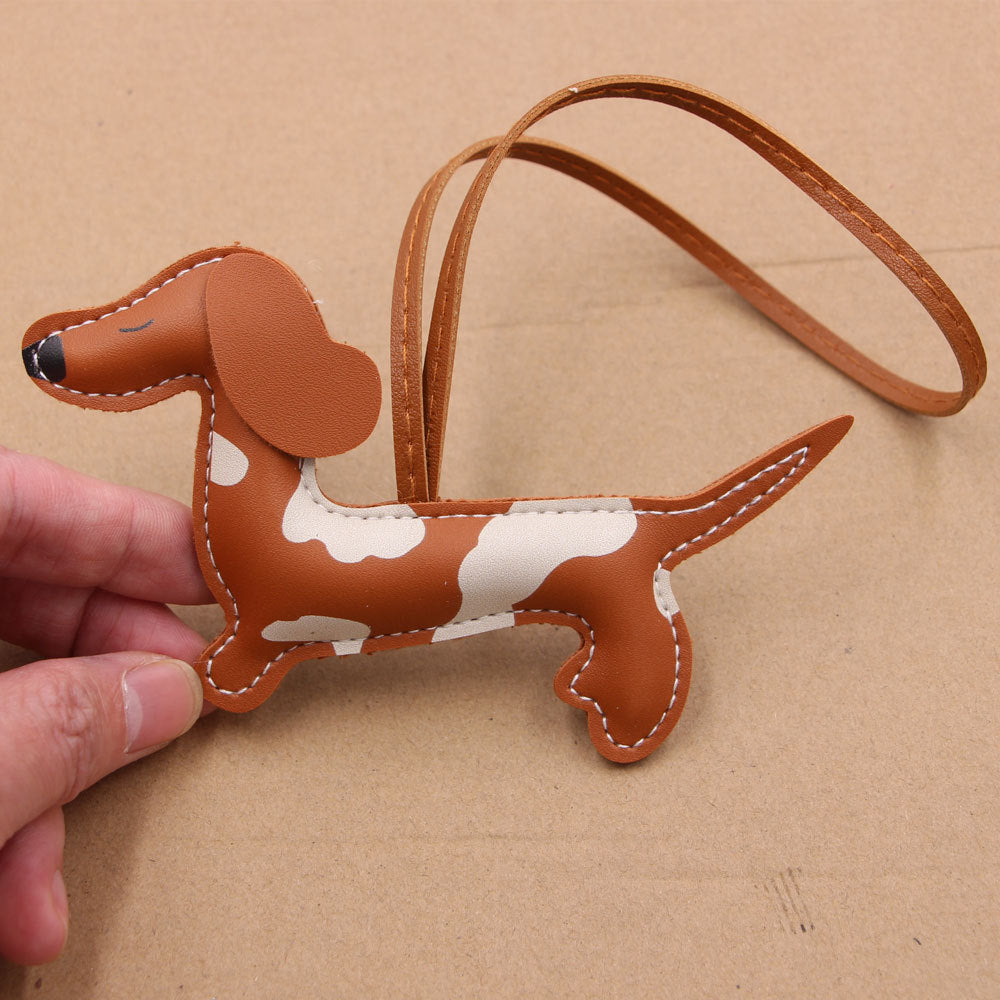 Wholesale Chic Double Sided Printed Dachshund Pendant Artificial Leather Bag Charm Keychain Accessory