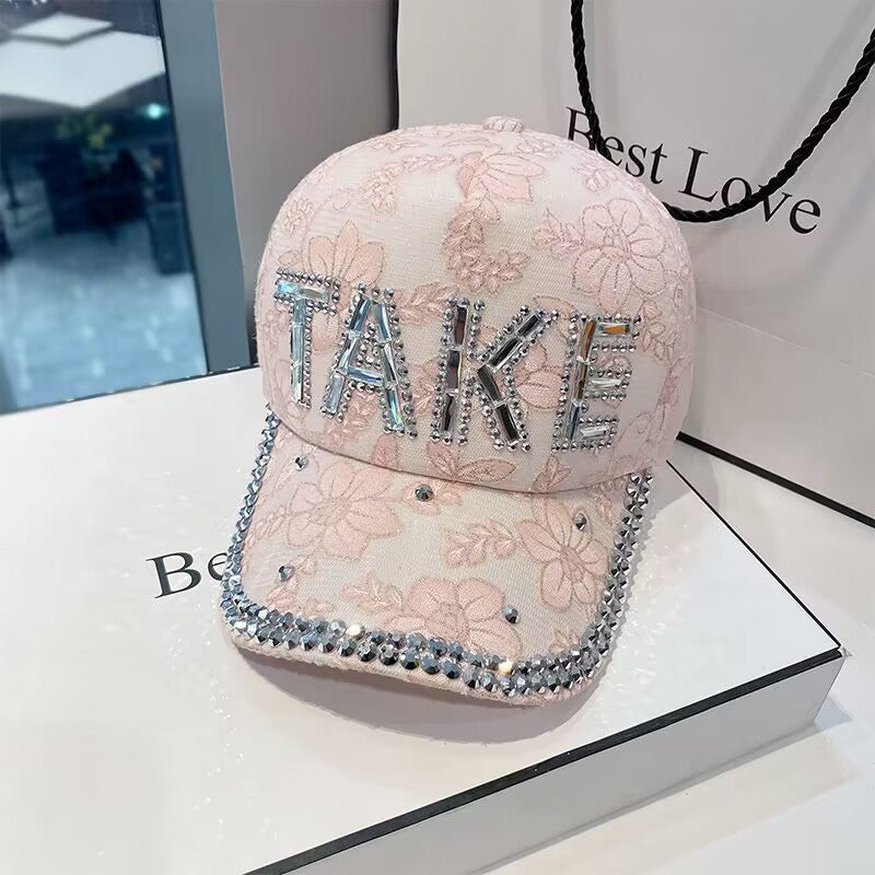 Wholesale Women's spring and summer small rhinestone baseball cap summer letter sun hat