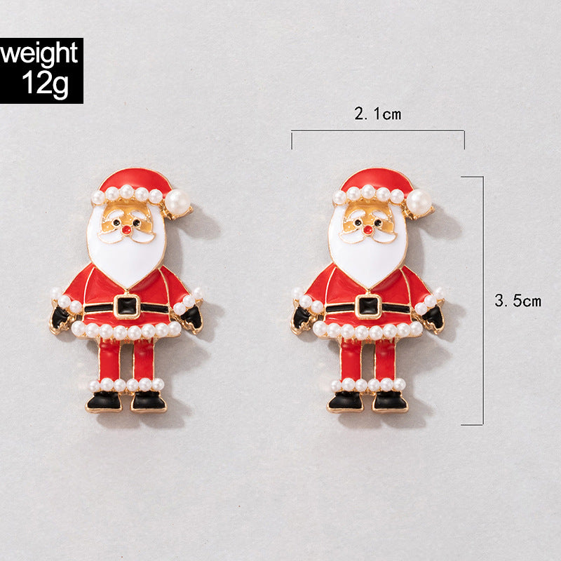 Wholesale Christmas Santa Claus Pearl Alloy Oil Drop Earrings