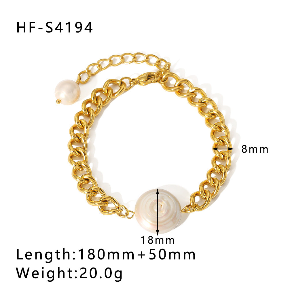 Wholesale Double Layer Flat Snake Pearl Style Gold Plated Shell Cuban Chain Bracelet