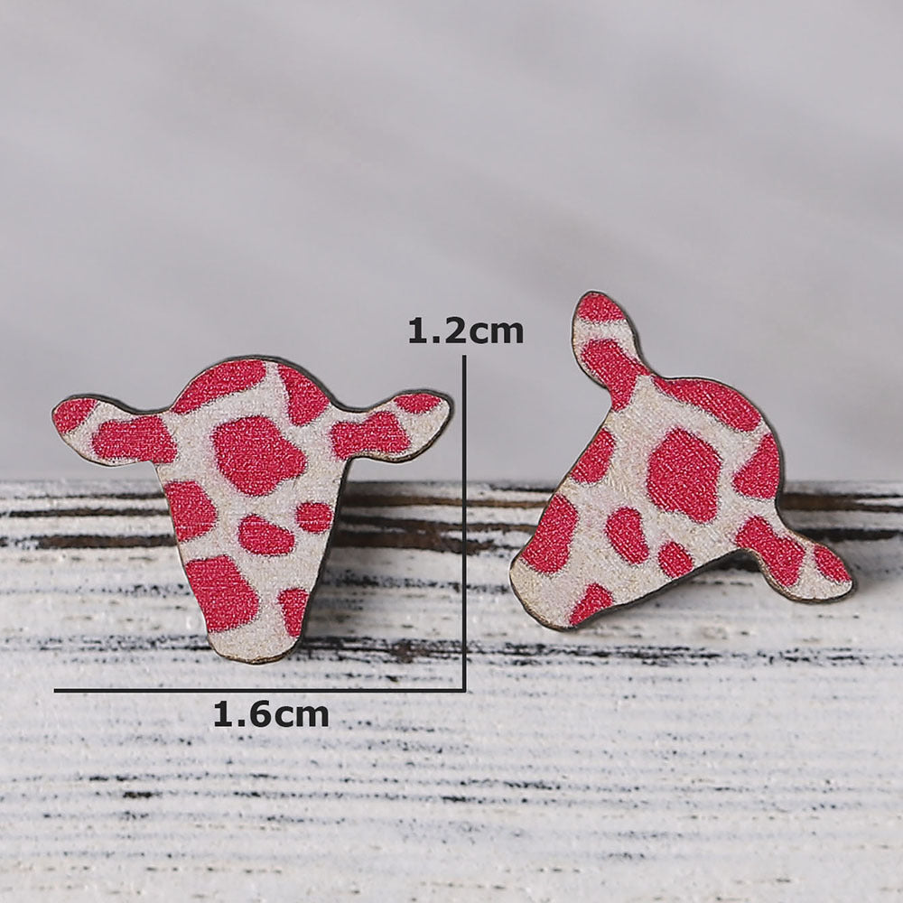 Wholesale  New Ethnic Western Denim Jewelry Dairy Pattern Love Cow Earrings Cute Wooden Earrings