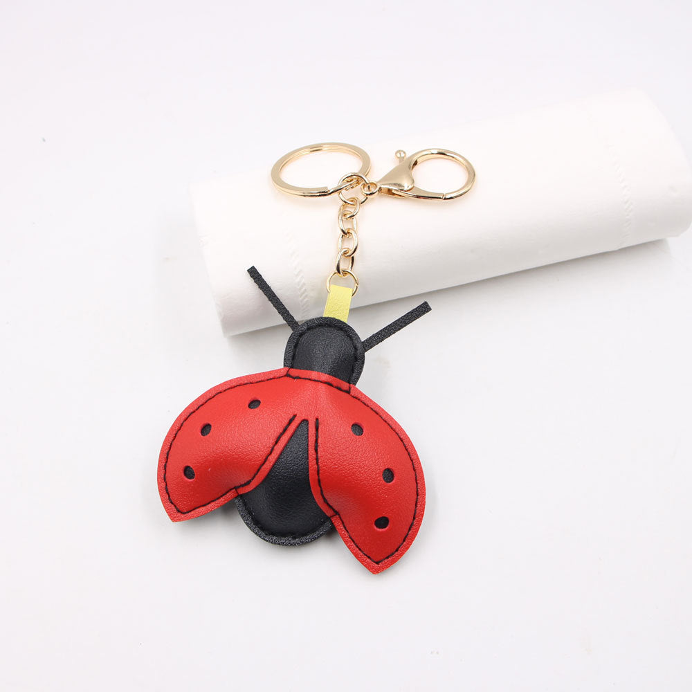 Wholesale Cartoon Ladybug Bag Charm Keychain In Yellow Artificial Leather Car Key Fashion Accessory Gift For Resale