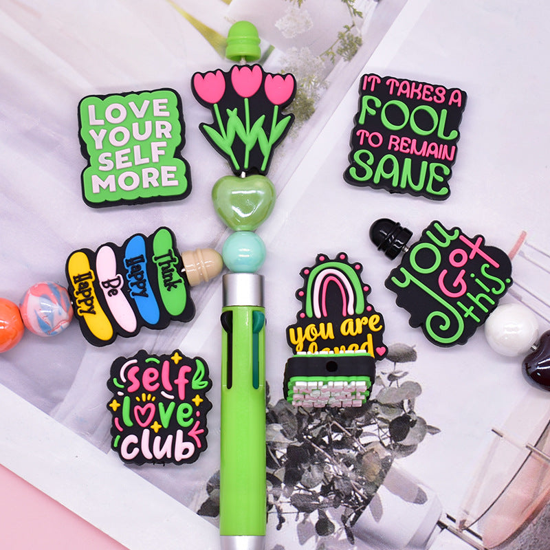 Wholesale Random 100pcs Phrase Love Yourself Beaded Pen Focal Beads