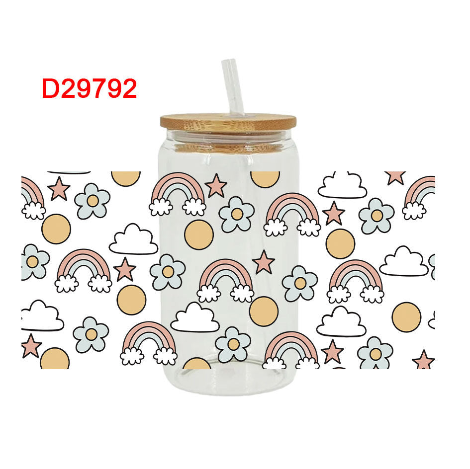 Wholesale Colorful clouds rainbow stars 16oz Cup UV DTF Wraps