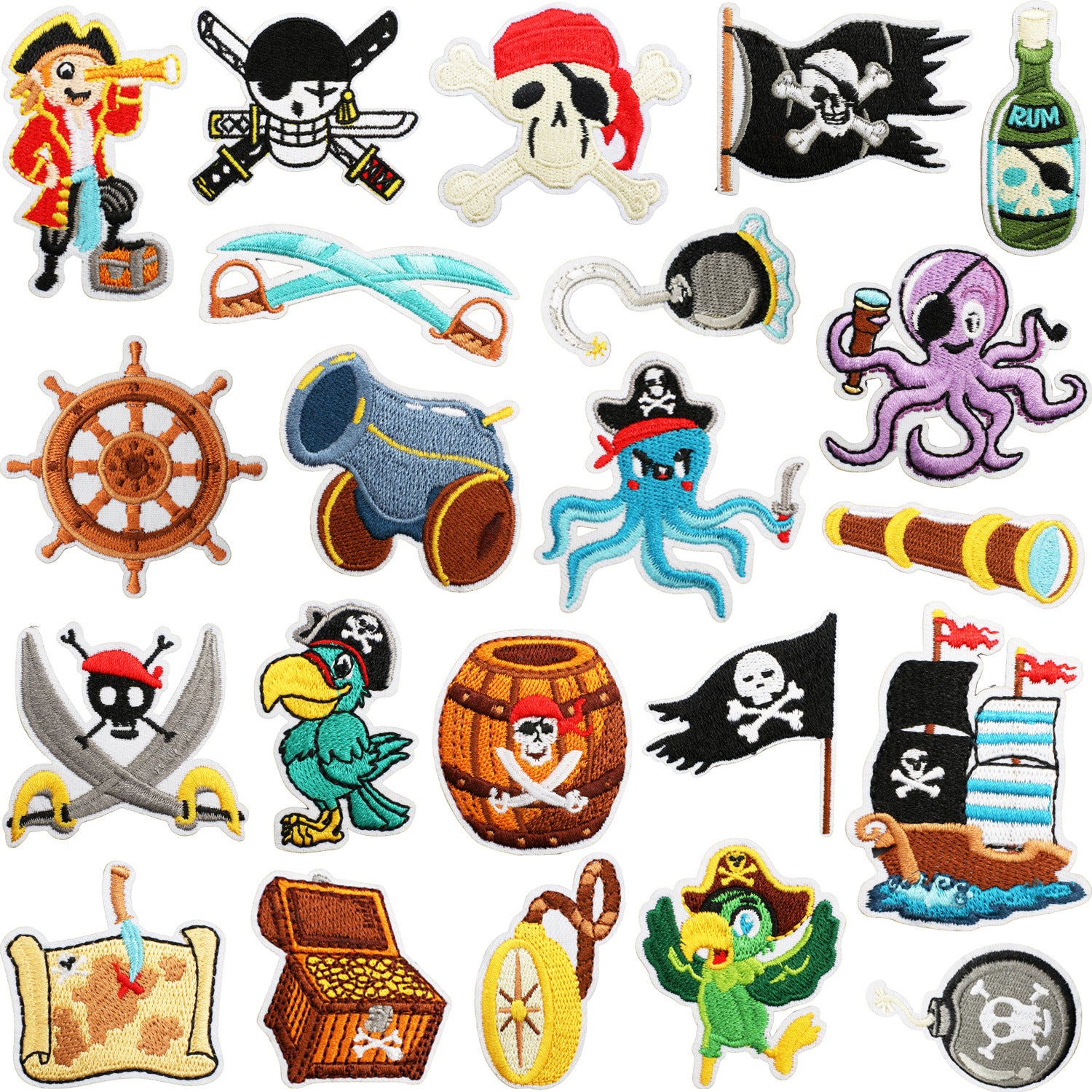 Wholesale Pirate Ship Embroidery Patch Iron On Treasure Map Cartoon Telescope Decorative DIY Accessory For Clothing Party And Gift