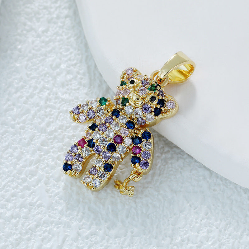 Wholesale Temperament All-match Titanium Steel Red Panda Animal Copper Plated Real Gold Micro-Inlaid Zircon Necklace Pendant