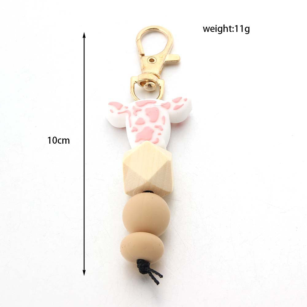 Wholesale Cartoon Bull Head Silicone Bead Keychain