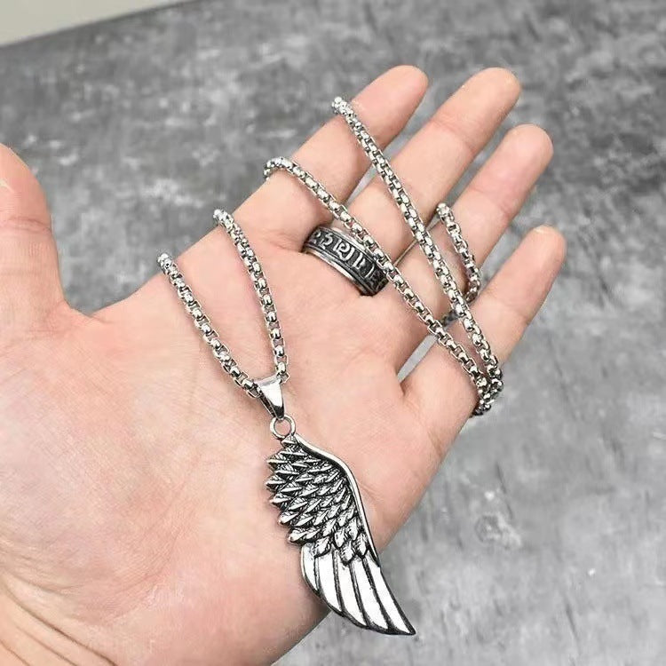 Wholesale Vintage Feather Wings Titanium Steel Necklaces