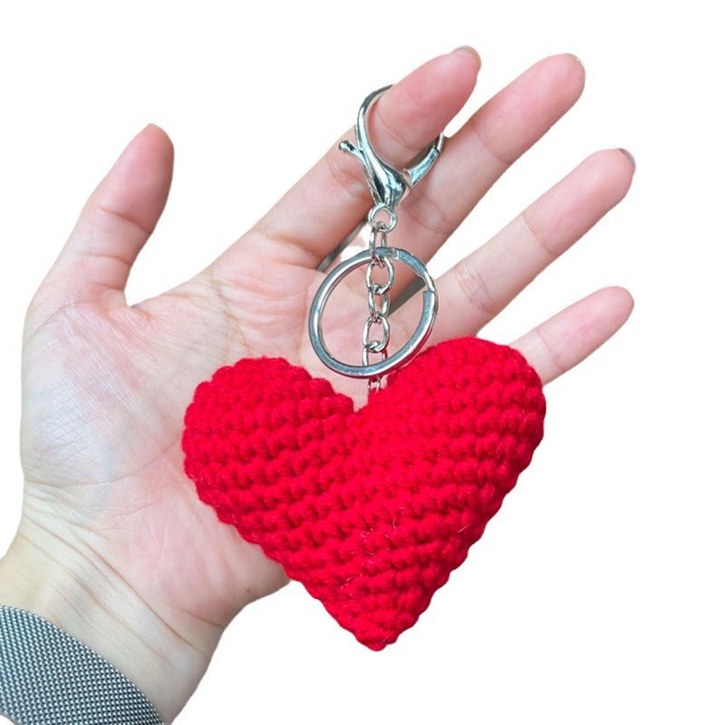 Wholesale Handmade crochet colored yarn heart-shaped keychain
