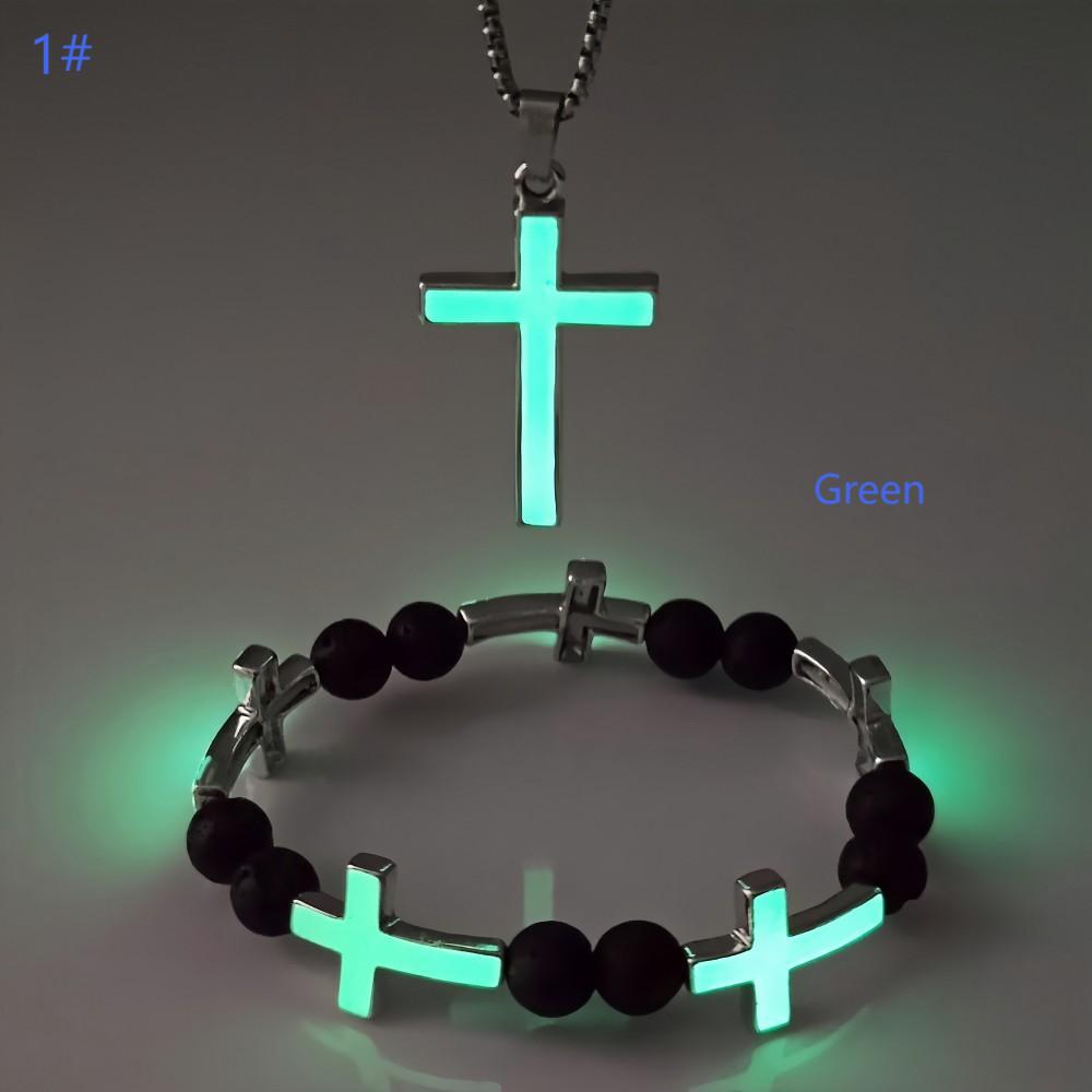 Wholesale Luminous Cross Bracelet Necklace Set