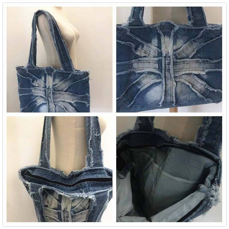 Wholesale 2025 washed denim ins style men's and women's shoulder Bag large gym Bag mom Bag casual travel Bag