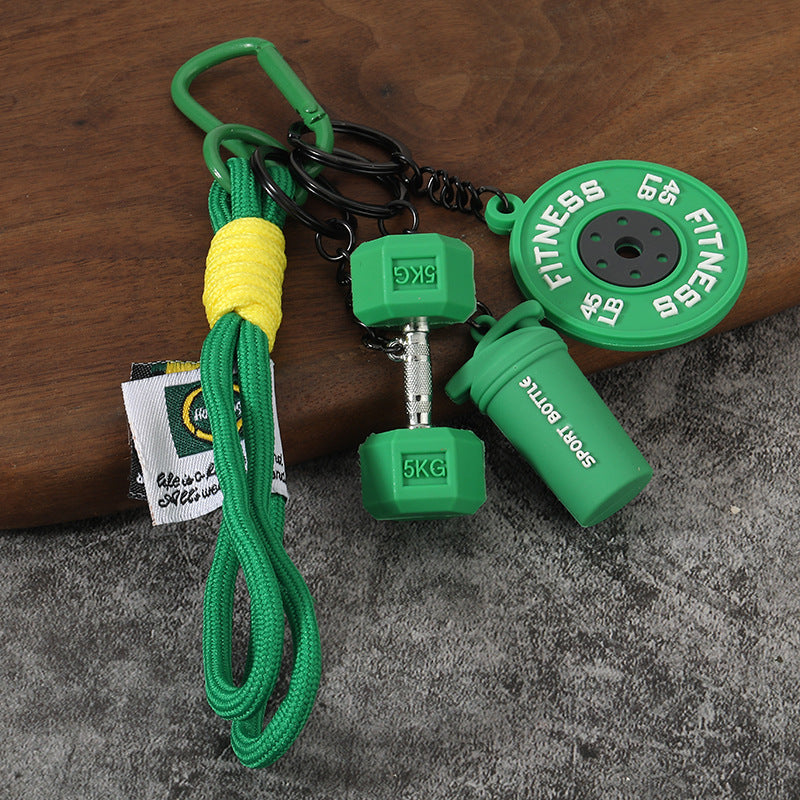 Wholesale Creative mini fitness barbell keychain