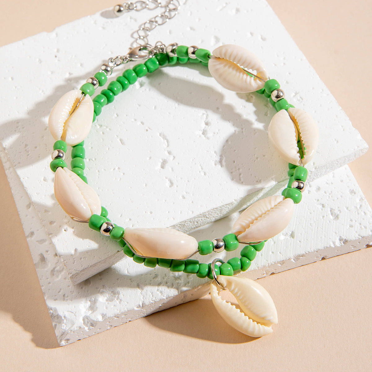 Wholesale 10pcs Beach Style Double Layer Rice Pearl Shell Anklet