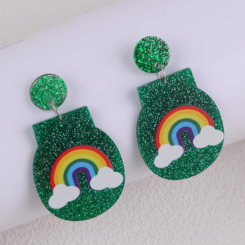 Wholesale  St.  Patrick' s Day Beer Festival  Vintage Clover  Acrylic Earrings