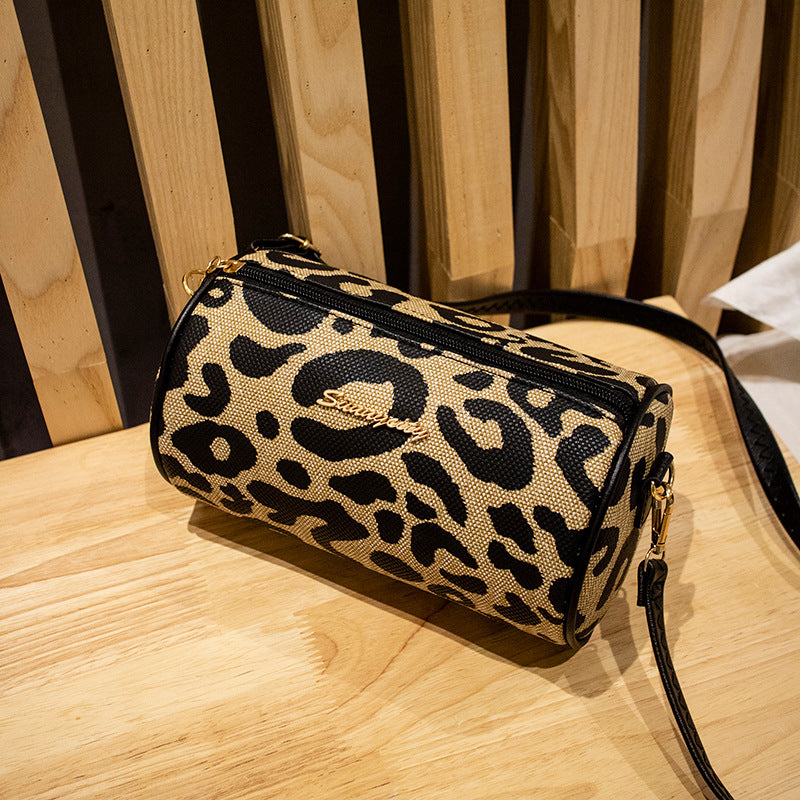 Wholesale PU Leopard Print Cylinder Bag