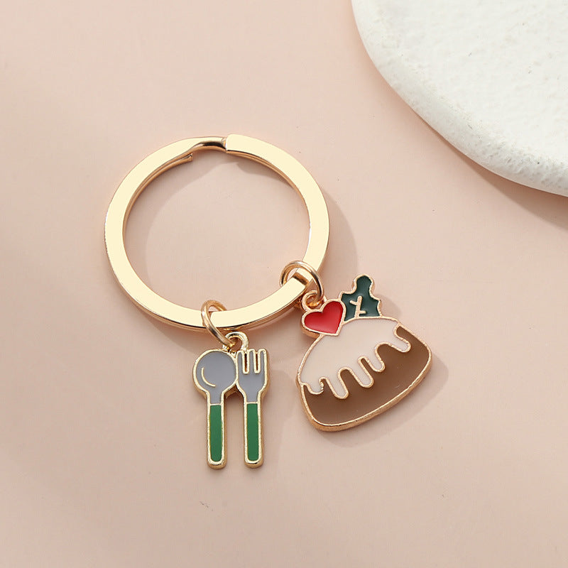 Chips de té de leche de pastel de metal al por mayor llavero