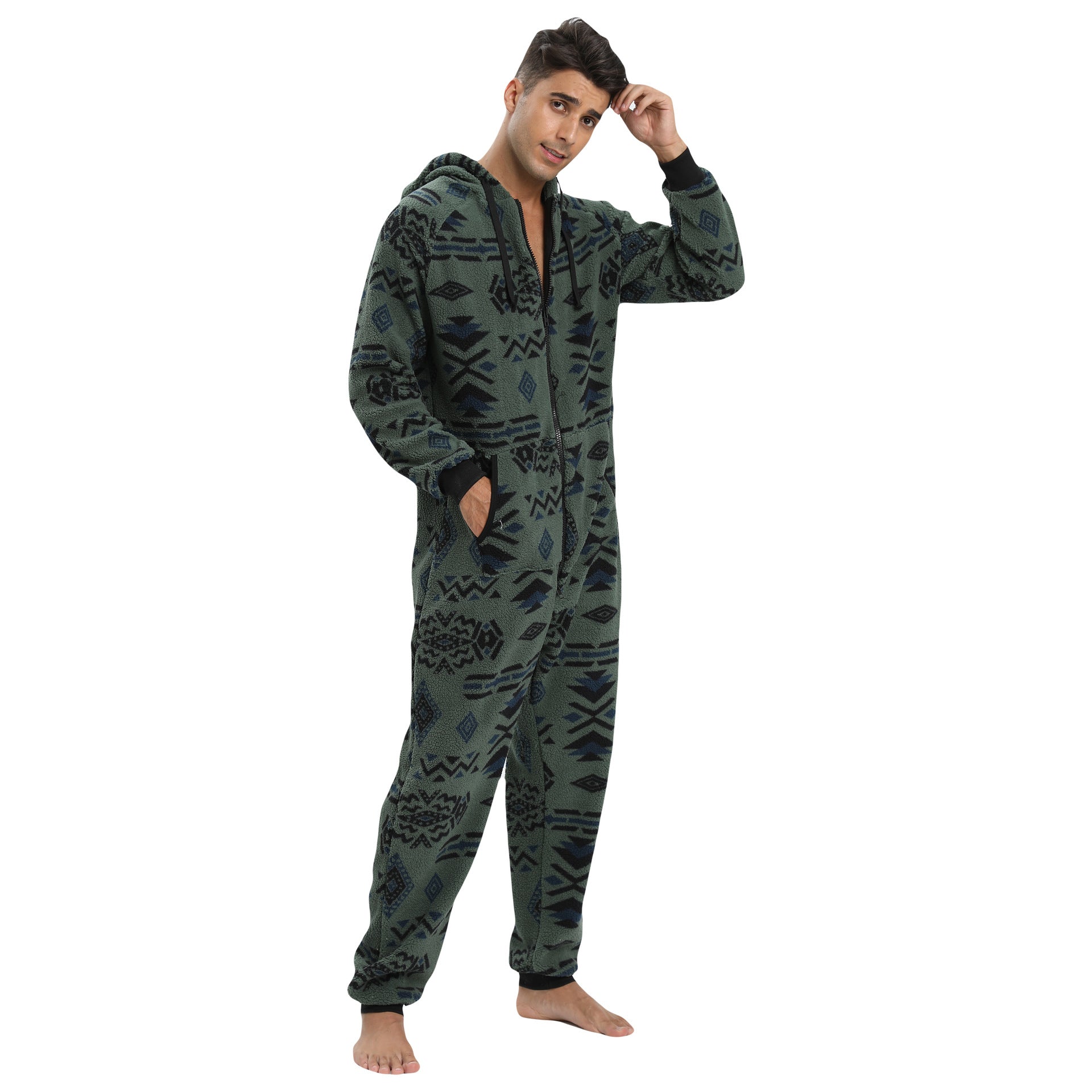 Wholesale Men's Hooded Thickened Double-sided Velvet Camouflage Jumpsuit Home Wear Pajamas