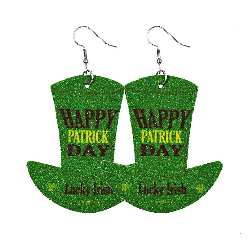 Wholesale 30PCS Clover Hat St. Parker's Day Leather Earrings