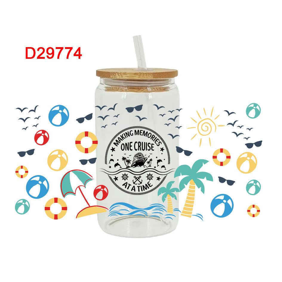 Wholesale Colorful Coconut Tree Car Summer Series  16oz Cup UV DTF Wraps