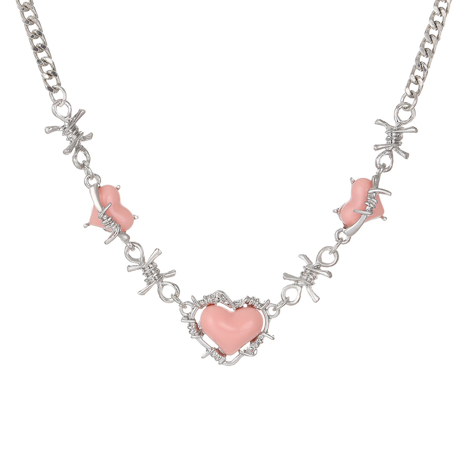 Wholesale Puffed Heart Pink Sweet Cool Style Niche Thorn Hot Girl Light Luxury Clavicle Chain Necklace