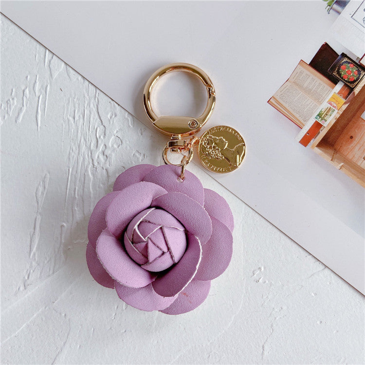 Wholesale Fashion leather Camellia car keychain