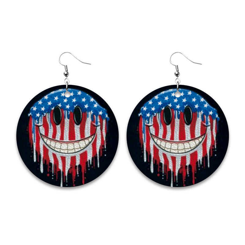 Wholesale 3 Pairs/pack Peace Standard American Independence Day Smiling Leather Earrings