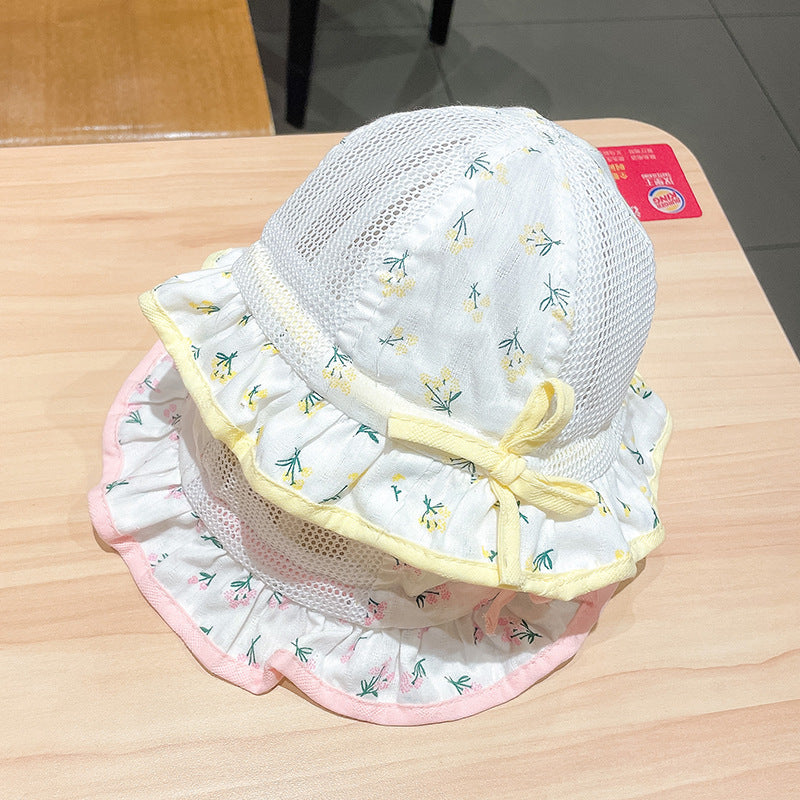Wholesale Cotton Children's Summer Floral Mesh Breathable Bucket Hat