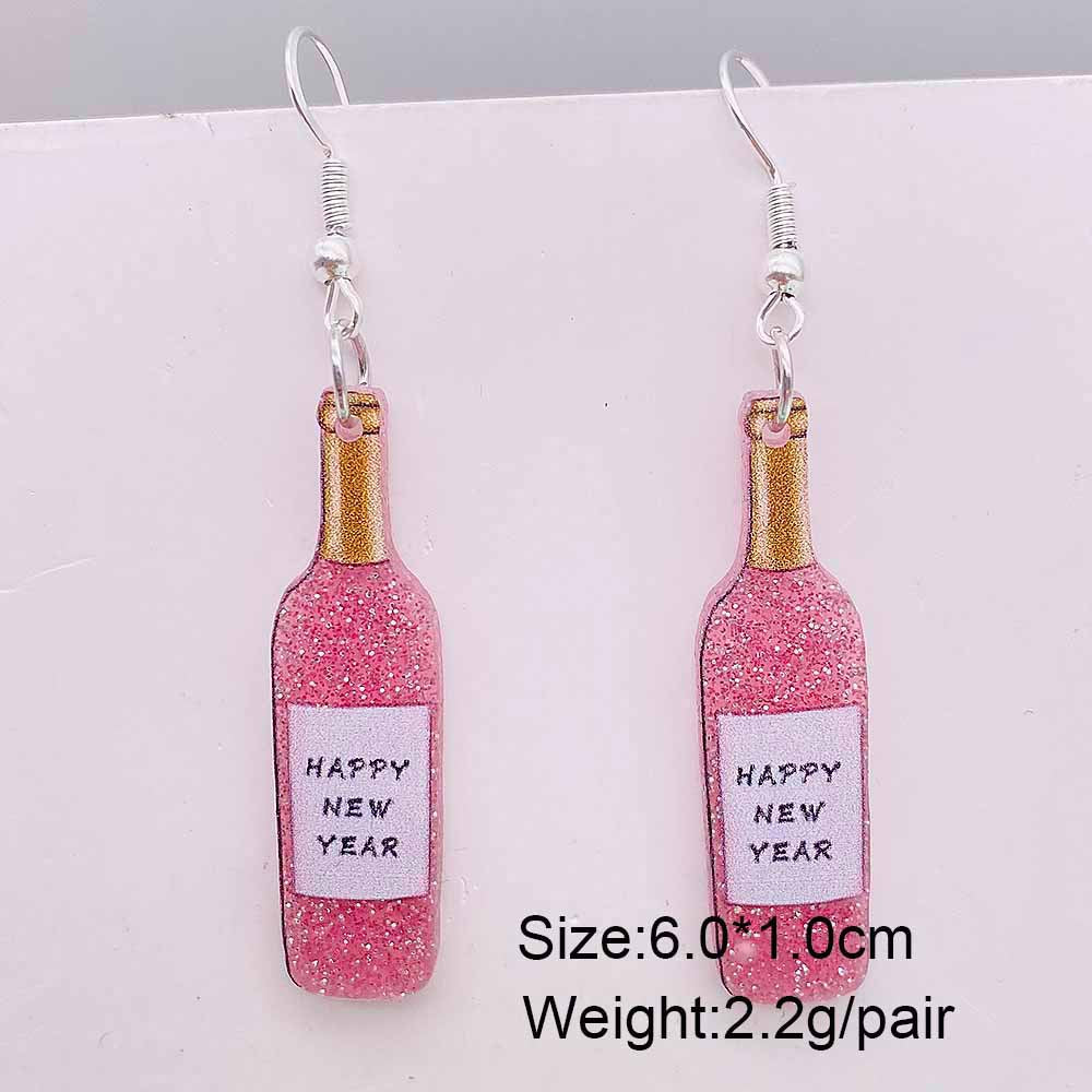 Wholesale Acrylic Pentagram Peach Heart Sparkling Powder Wine Glass Splicing Earrings