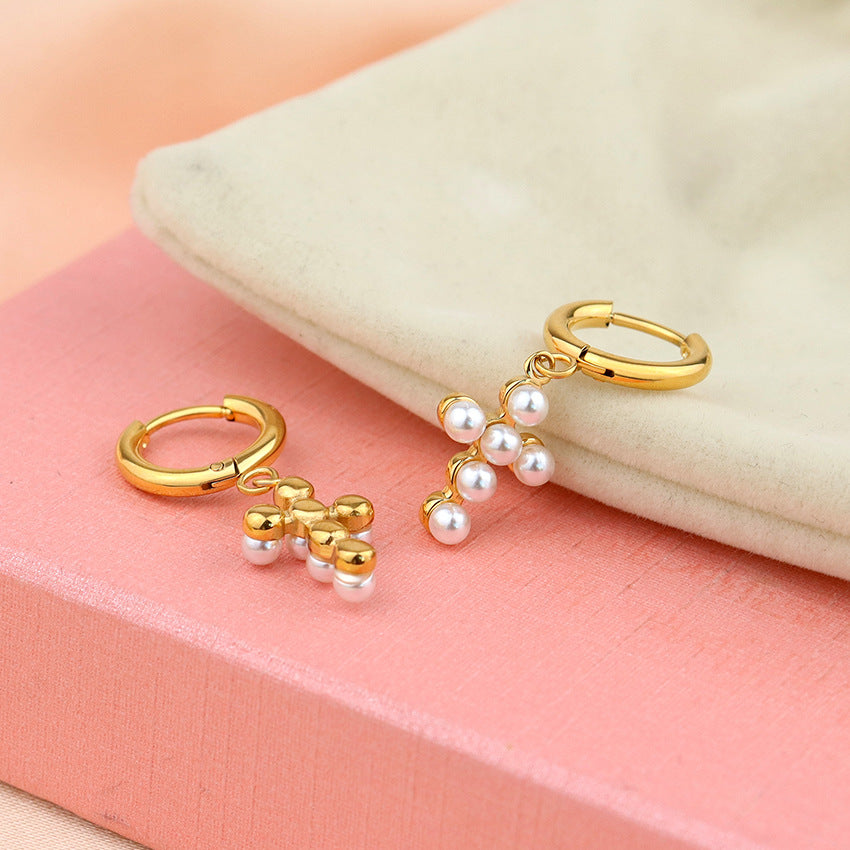 Wholesale Trendy and Personalized Cross-embellished Pearl Earrings