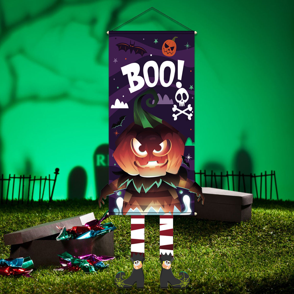 Wholesale Halloween Long Legs Dangling Elf White Ghost Hanging Flag Garden Non-woven Outdoor Banner