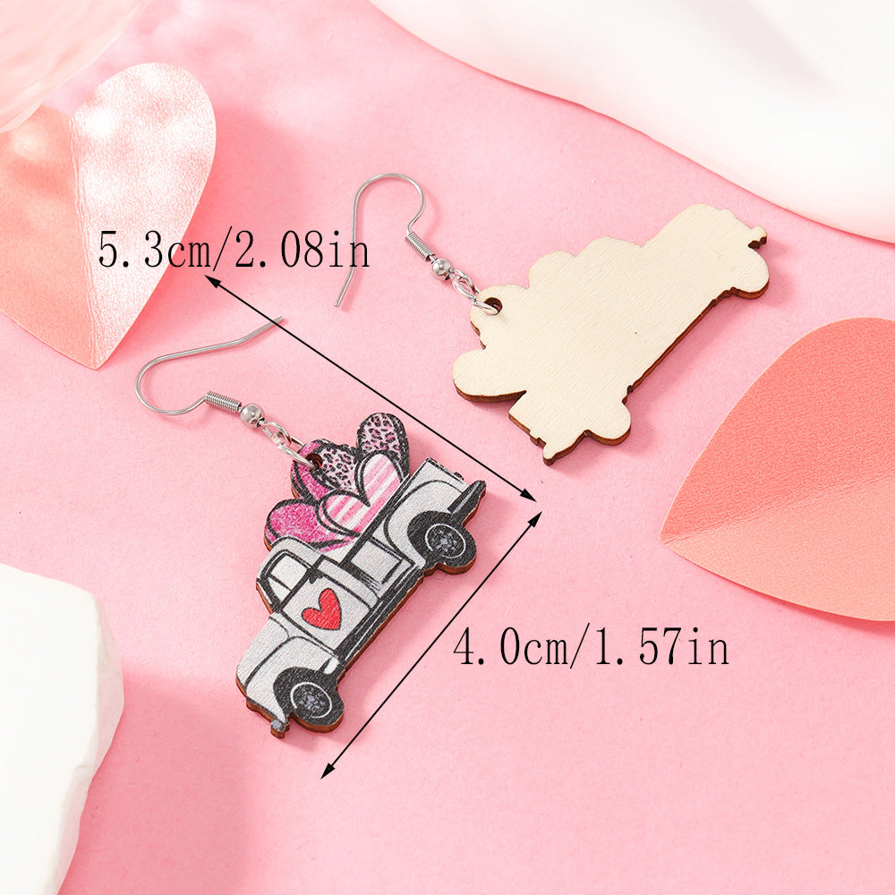 Wholesale Valentine's Day Pink Love Letter Wooden Earrings