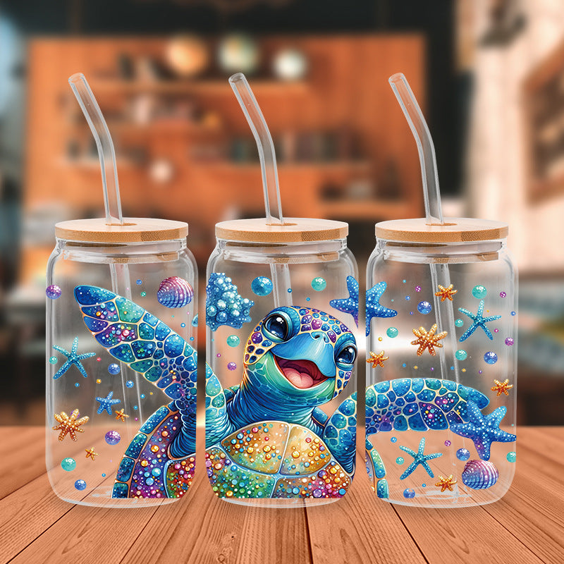 Wholesale  Blue marine animals 16oz Cup UV DTF Wraps