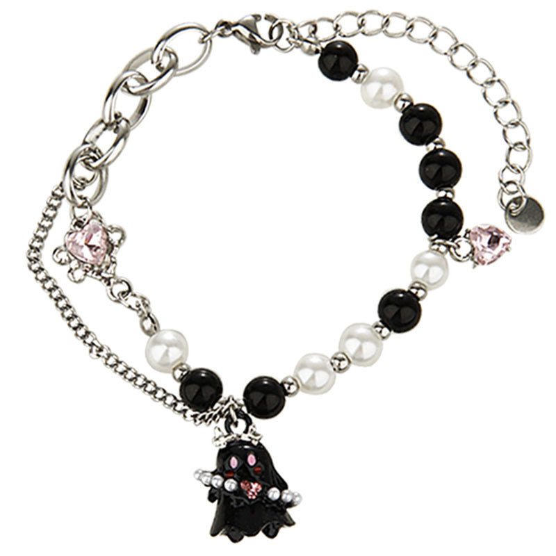 Wholesale Black and White Small Ghost Beaded Titanium Steel Bracelet