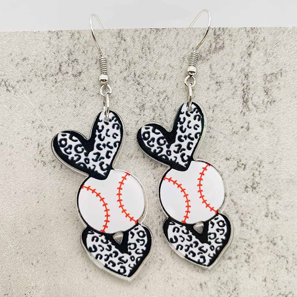 Wholesale Love Leopard Pattern Baseball Football Basketball Printed Acrylic Earrings