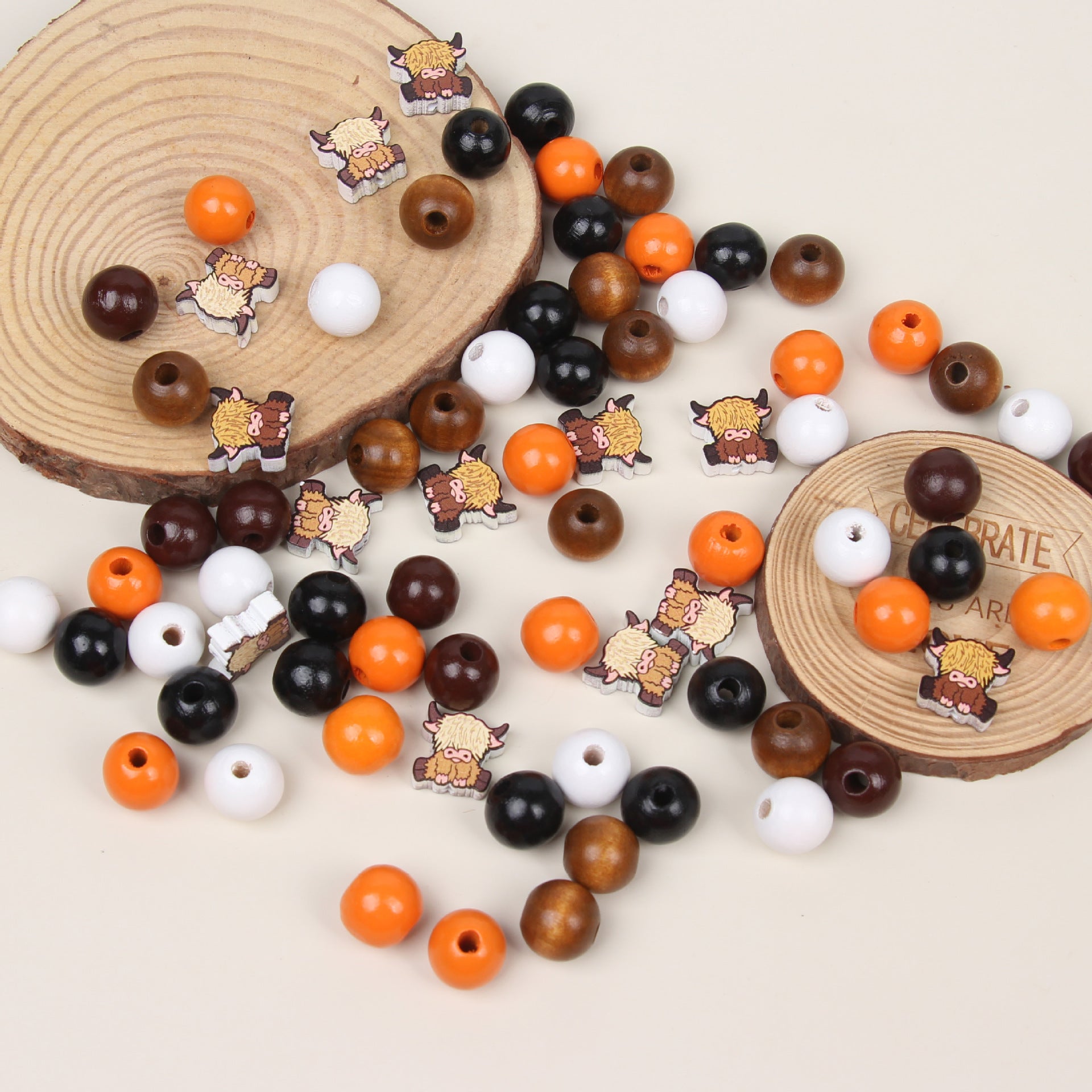 Wholesale 20pcs 16mm Cow Color DIY Wooden Beads Hemp Rope Accessories